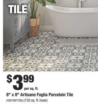 Home Depot 8" x 8" artisano foglia porcelain tile offer