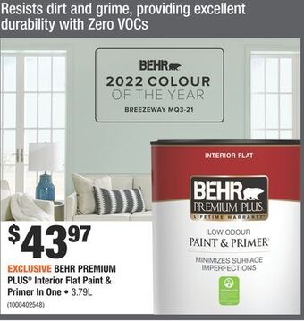 Home Depot Behr premium plus® interior flat paint & primer in one offer