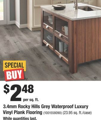 Home Depot 3.4mm rocky hills grey waterproof luxury vinyl plank flooring offer