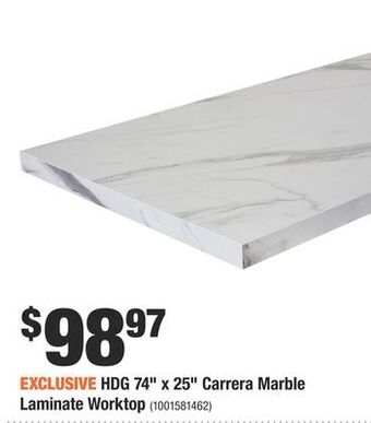 Home Depot Hdg 74" x 25" carrera marble laminate worktop offer