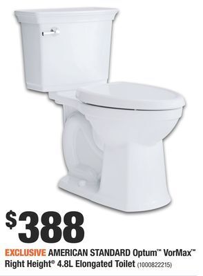 Home Depot American standard optum™ vormax™ right height® 4.8l elongated toilet offer