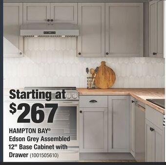 Home Depot Hampton bay® edson grey assembled 12" base cabinet with drawer offer