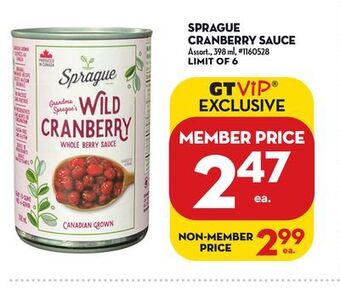 Giant Tiger Sprague cranberry sauce offer