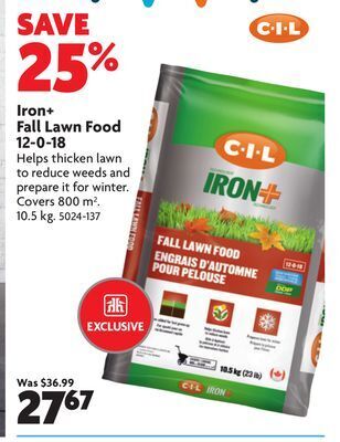 Home Hardware Iron+ fall lawn food 12-0-18 offer