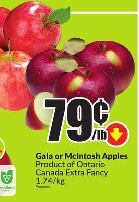 Chalo FreshCo Gala or mcintosh apples product of ontario canada extra fancy 1.74/kg offer