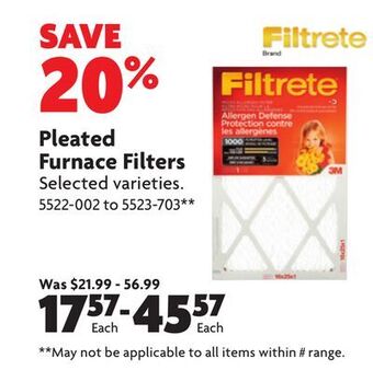 Home Hardware Pleated furnace filters offer
