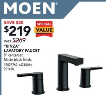RONA Moen "rinza" lavatory faucet offer