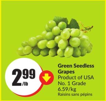 FreshCo Green seedless grapes product of usa no. 1 grade 6.59/kg offer