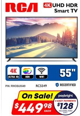 Factory Direct Rca 55" 4k uhd hdr smart tv offer