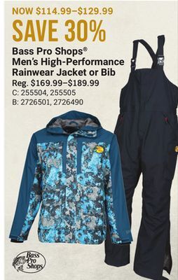 Bass Pro Bass pro shops® men's high-performance rainwear jacket or bib offer