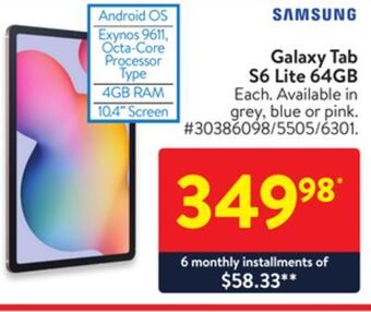 Walmart Galaxy tab s6 lite 64gb offer