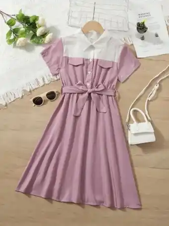SheIn Girls two tone belted shirt dress offer