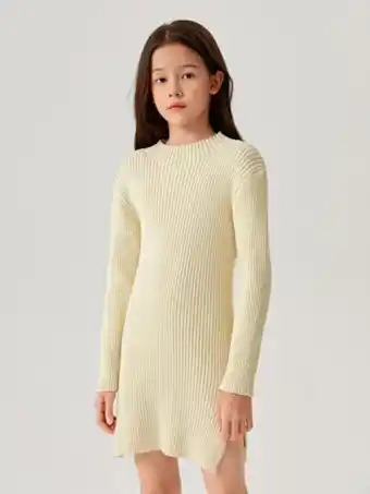 SheIn Girls ribbed knit drop shoulder split hem sweater dress offer