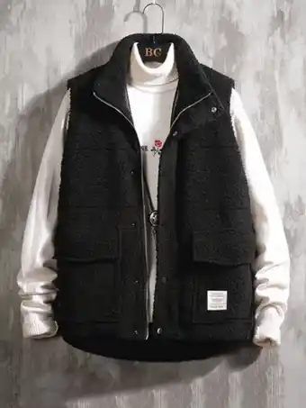 SheIn Men 1pc patch detail teddy vest jacket offer