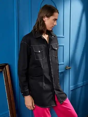 SheIn Shein x unsuitable men topstitching flap pocket drop shoulder shirt offer