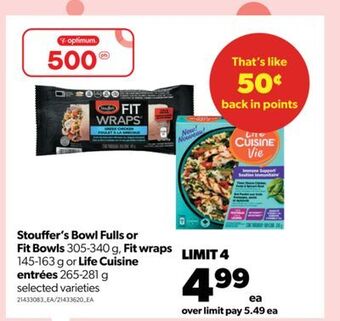 Real Canadian Superstore Stouffer's bowl fulls or fit bowls 305-340 g, fit wraps, 145-163 g or life cuisine entrées, 265-281 g offer