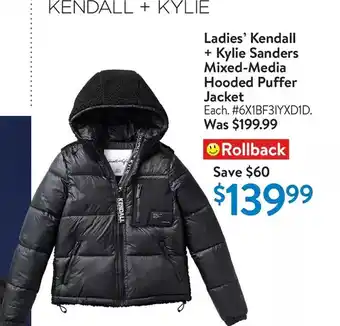 Walmart Ladies' kendall + kylie sanders mixed-media hooded puffer jacket offer
