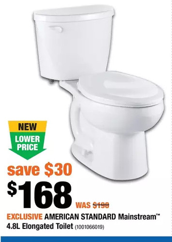 Home Depot American standard mainstream 4.8l elongated toilet offer