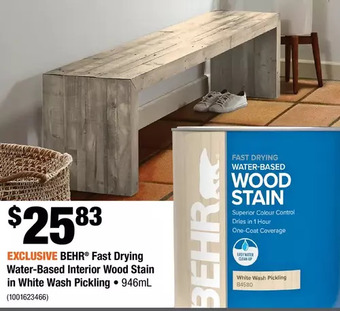 Home Depot Behr fast drying water-based interior wood stain in white wash pickling offer