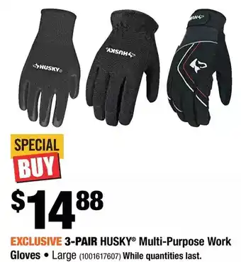 Home Depot 3-pair husky multi-purpose work gloves offer