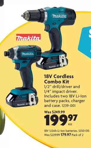 Home Hardware 18v cordless combo kit | 18v 5.0ah li-ion batteries offer
