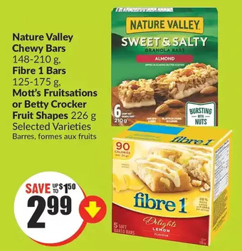 FreshCo Nature valley chewy bars, fibre 1 bars, mott's fruitsations or betty crocker fruit shapes offer