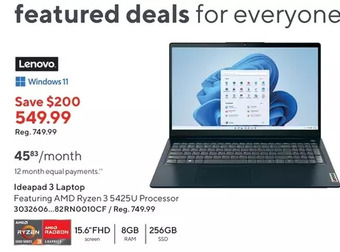 Staples Lenovo ideapad 3 laptop offer