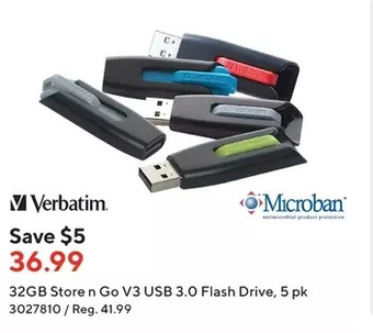 Staples Verbatim 32gb store n go v3 usb 3.0 flash drive offer