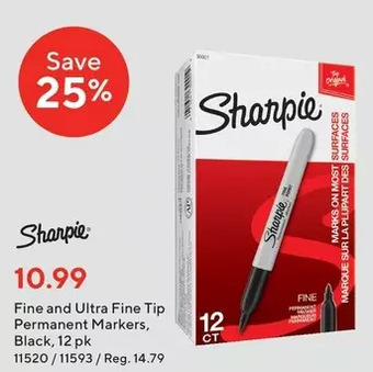 Staples Sharpie fine and ultra fine tip permanent markers offer