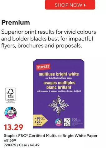Staples Staples fsc certified multiuse bright white paper | case offer
