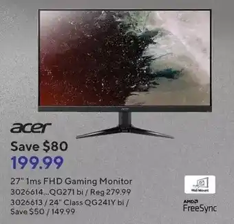 Staples Acer 27" 1ms fhd gaming monitor | 24" class qg241y bi offer