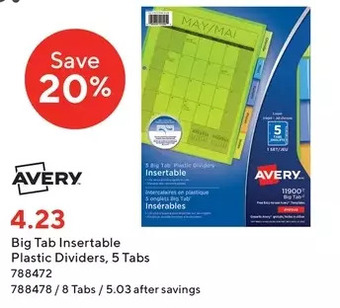 Staples Avery big tab insertable plastic dividers offer