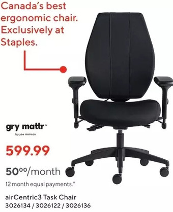 Staples Gry mattr aircentric3 task chair offer