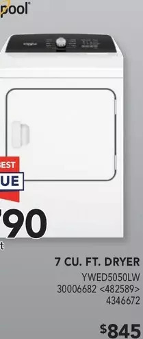 Lowe's Whirlpool 7 cu. ft. dryer offer