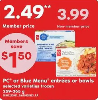 Independent Grocer Pc or blue menu entrees or bowls offer