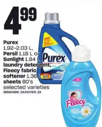 Independent Grocer Purex, persil or sunlight, laundry detergent, fleecy fabric softener or sheets offer