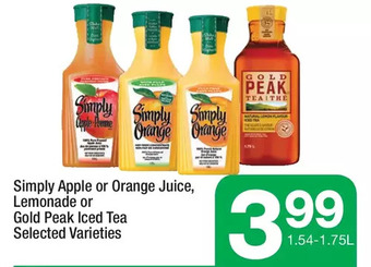 Highland Farms Simply apple or orange juice, lemonade or gold peak iced tea offer