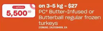 Loblaws Pc butter-infused or butterball regular frozen turkeys offer