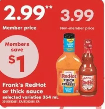 Valu-mart Frank's redhot or thick sauce offer