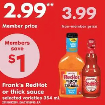 Loblaws Frank's redhot or thick sauce offer