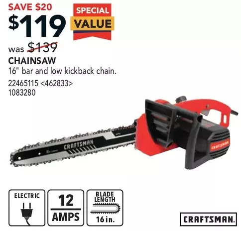 Craftsman chainsaw offer at RONA