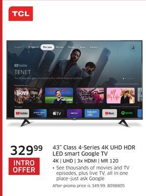 The Source Tcl 43" class 4-series 4k uhd hdr led smart google tv offer
