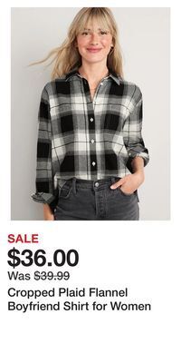 Old Navy Cropped plaid flannel boyfriend shirt for women offer