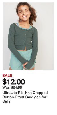 Old Navy Ultralite rib-knit cropped button-front cardigan for girls offer