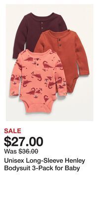 Old Navy Unisex long-sleeve henley bodysuit 3-pack for baby offer
