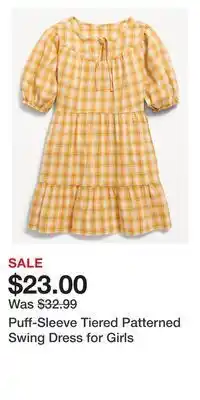 Old Navy Puff-sleeve tiered patterned swing dress for girls offer