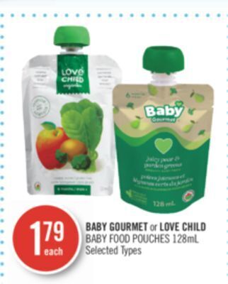 Shoppers Drug Mart Baby gourmet or love child baby food pouches offer