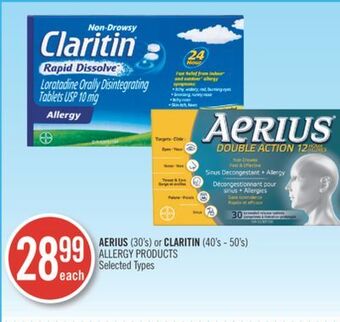 Shoppers Drug Mart Aerius (30's) or claritin (40's-50's) allergy products offer