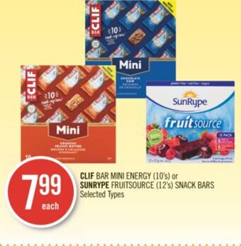 Shoppers Drug Mart Clif bar mini energy (10's) or sunrype fruitsource (12's) snack bars offer