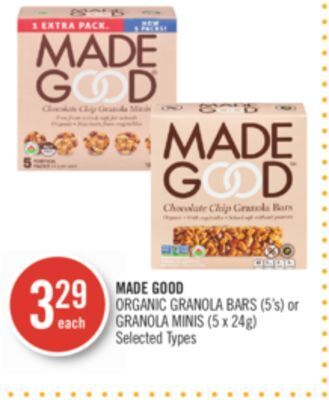 Shoppers Drug Mart Made good organic granola bars (5's) or granola minis (5 x 24g) offer